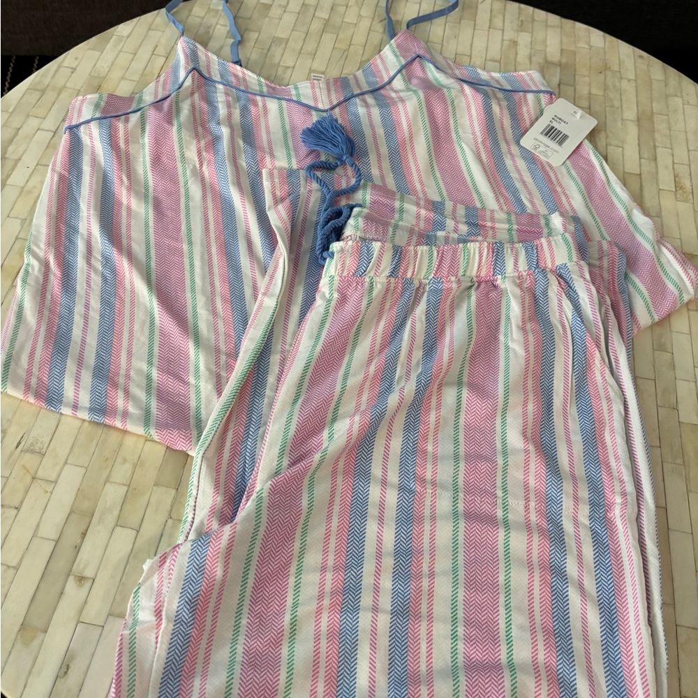 PJ Savage Striped Pastel Two-Piece Pajama Set - Pink, Blue & Green